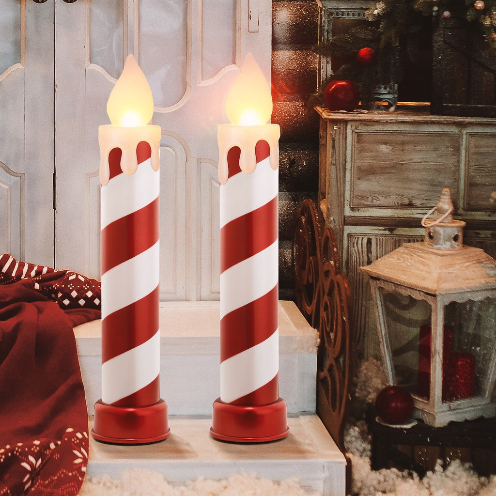 Mr. Christmas 36 in. Striped Metallic Blow Mold Candle - Red and White