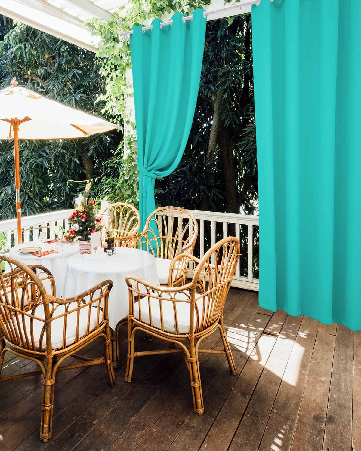 Outdoor Curtains for Patio, Turquoise Waterproof Blackout Outside Curtain for Porch/Pergola/Gazebo, Modern Pure Turquoise Thermal Insulated Drapes for Cabana, 2 Panels, 54 x 95 Inch