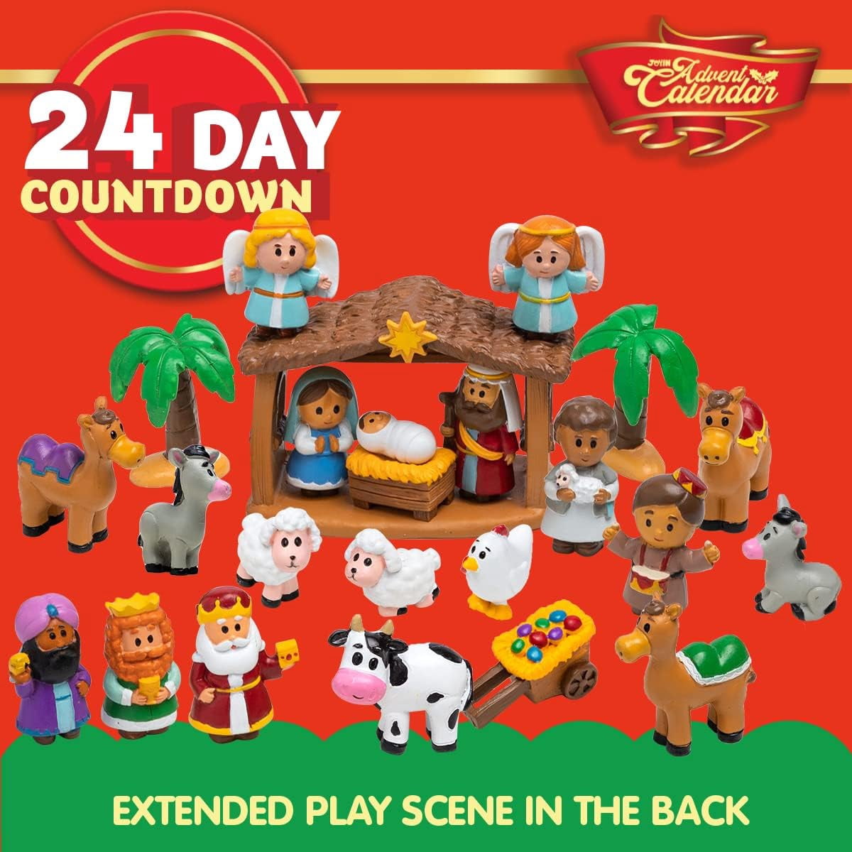 Joyfy Christmas Advent Calendar 2026 Nativity Figurine Set,Christmas Countdown Nativity Scene Set for Kids Boys Girls,24 PCS Nativity Advent Calendar