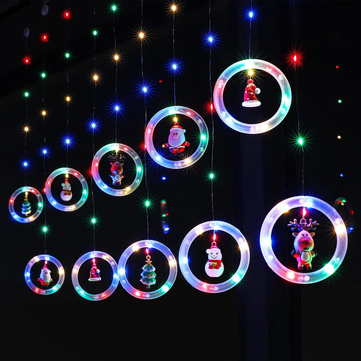 WILLED Christmas String Lights, 120 LED Window Curtain Lights with Christmas Ornaments, 9.8ft USB Powered Warm White Waterproof Fairy Lights Indoor Outdoor for Xmas Tree Patio Garden Party Home Decor