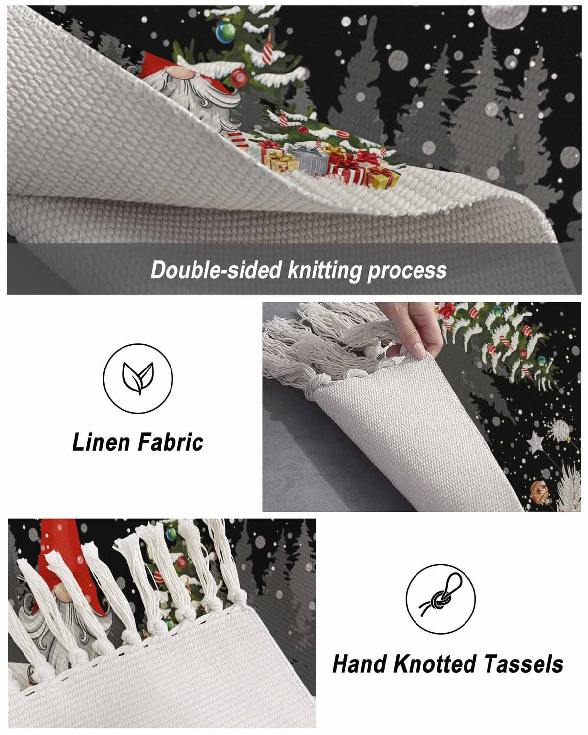 Grey Red Christmas Large Area Rug 4x6ft Woven Runner Rug,Snowflake Gnomes Xmas Tree Winter Gifts Living Room Bedroom Kitchen Bathroom Classroom Carpet with Tassels,Indoor Outdoor Throw Door Mat