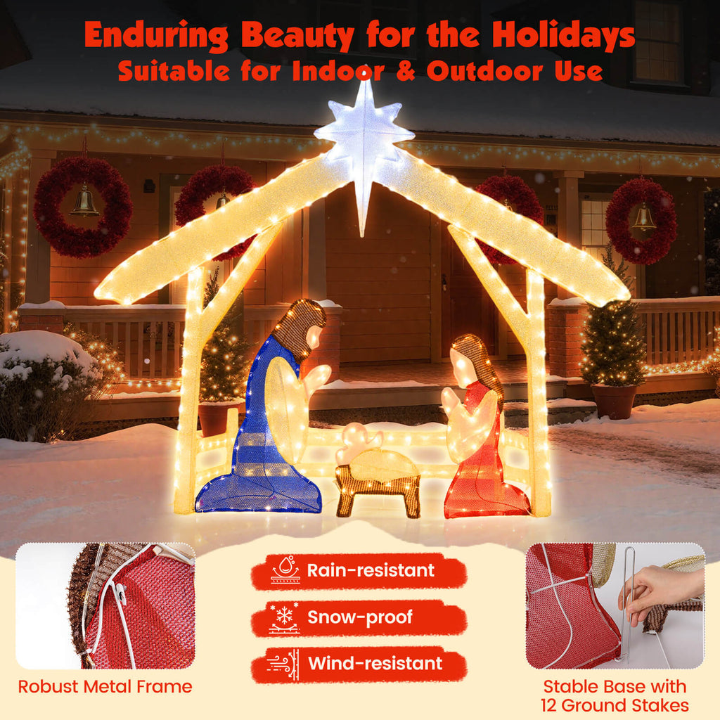 Costway 4 Ft Lighted Nativity Scene with 272 Warm & Cold White LED Lights, Ground Stakes