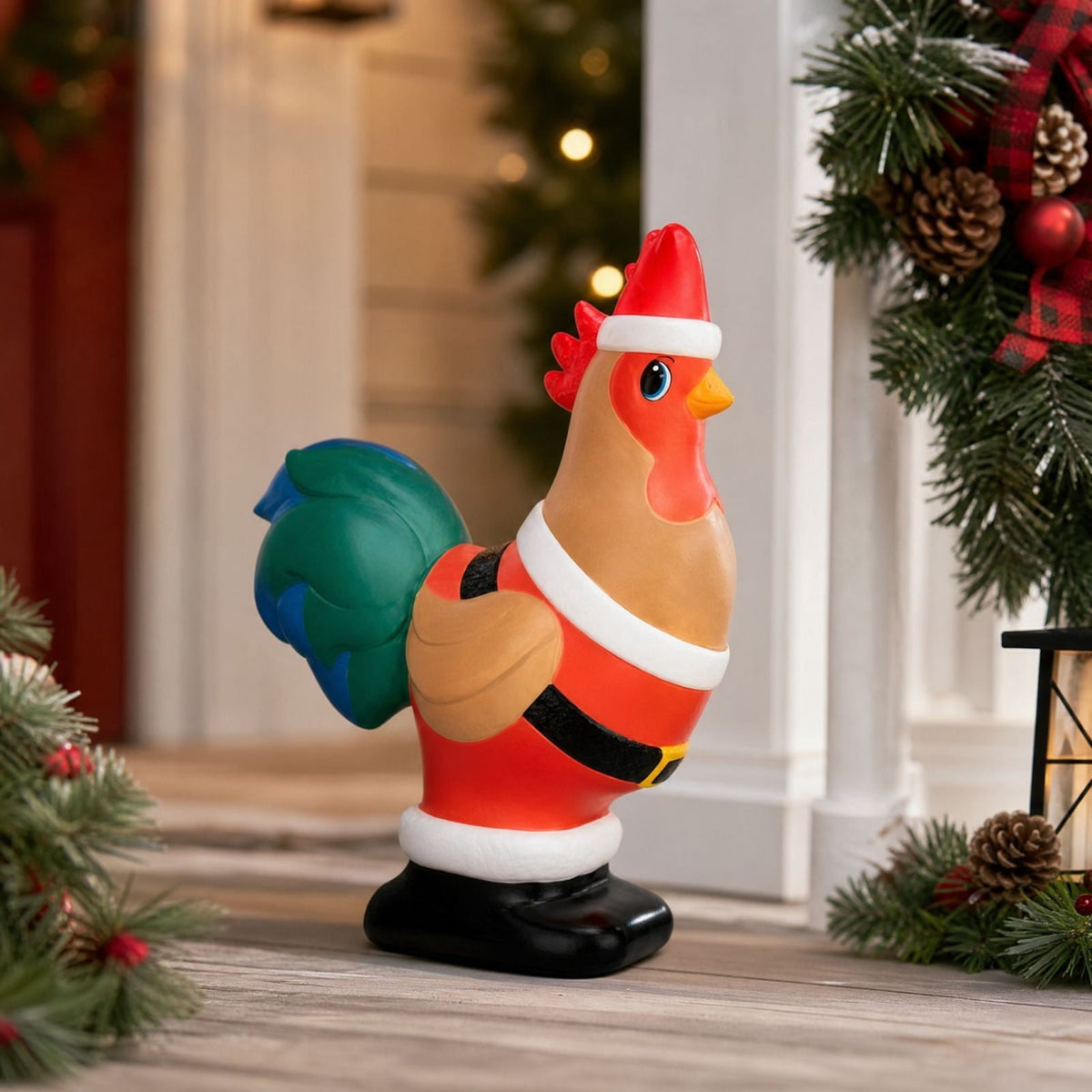 Luckky Lighted Christmas Dog Resin Statue, Santa Hat and Scarf Dog Figurine, 7.87 Inch, Multi-Color LED Lights, Indoor Outdoor Holiday Decor