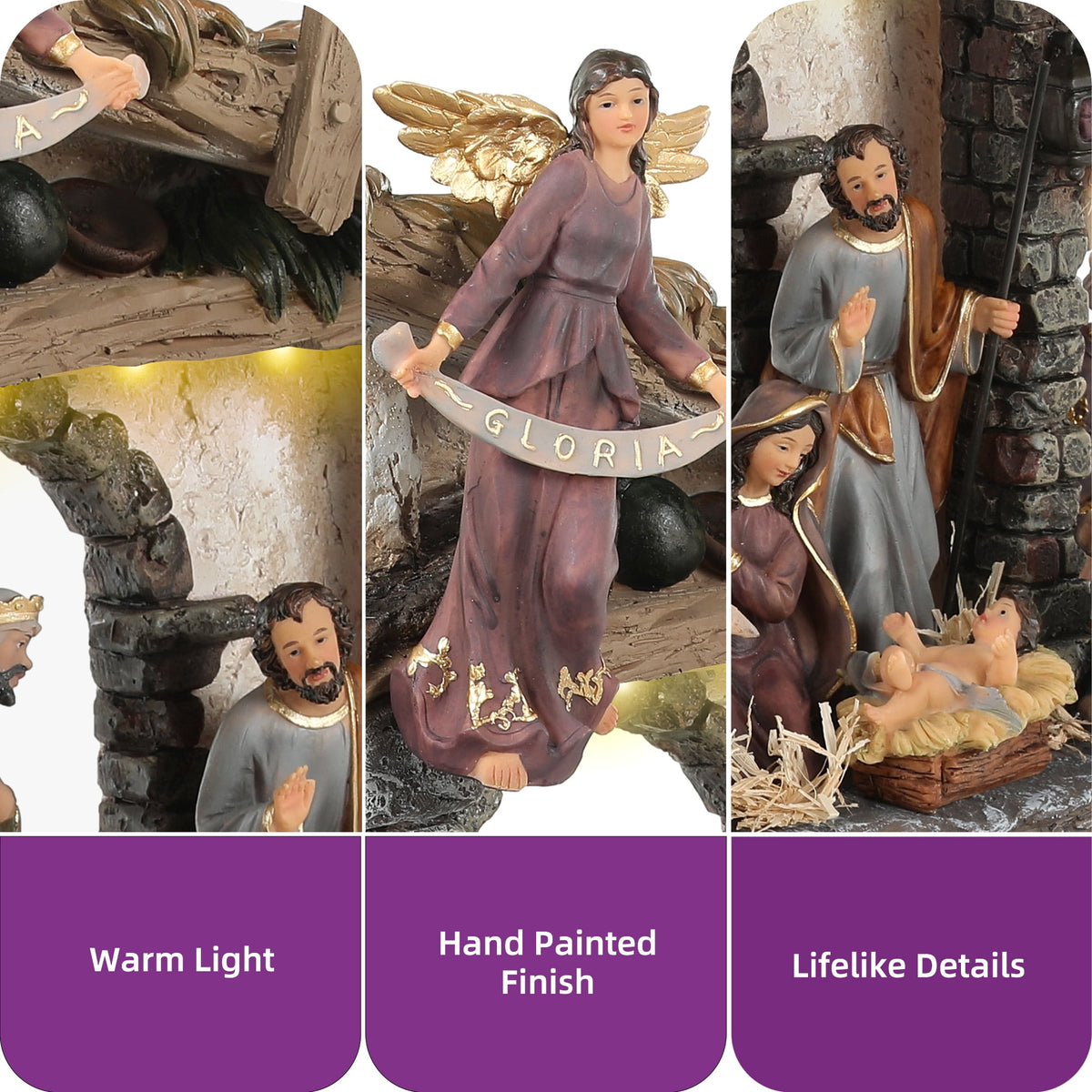 Ultym 20 inch Lighted Christmas Nativity Scene Set of 12 with Rustic Stable