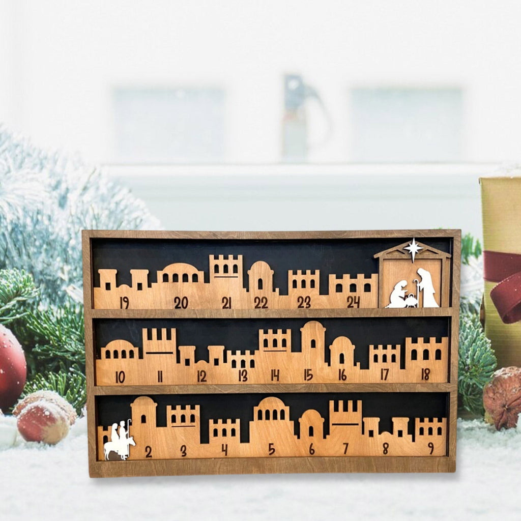 Christmas Manger Scene Countdowns Calendar Nativity Decoration with Base for Office Supplies or Shelf Display