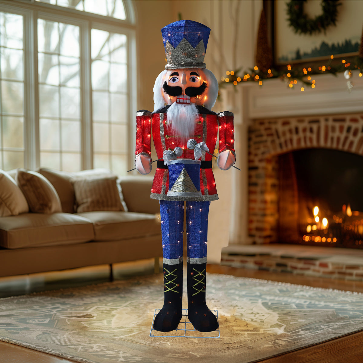VEIKOUS 5ft Christmas 3D Nutcracker Soldier Decoration, Indoor & Outdoor Decoration W/ Ground Stakes and Candy Cane for Holiday