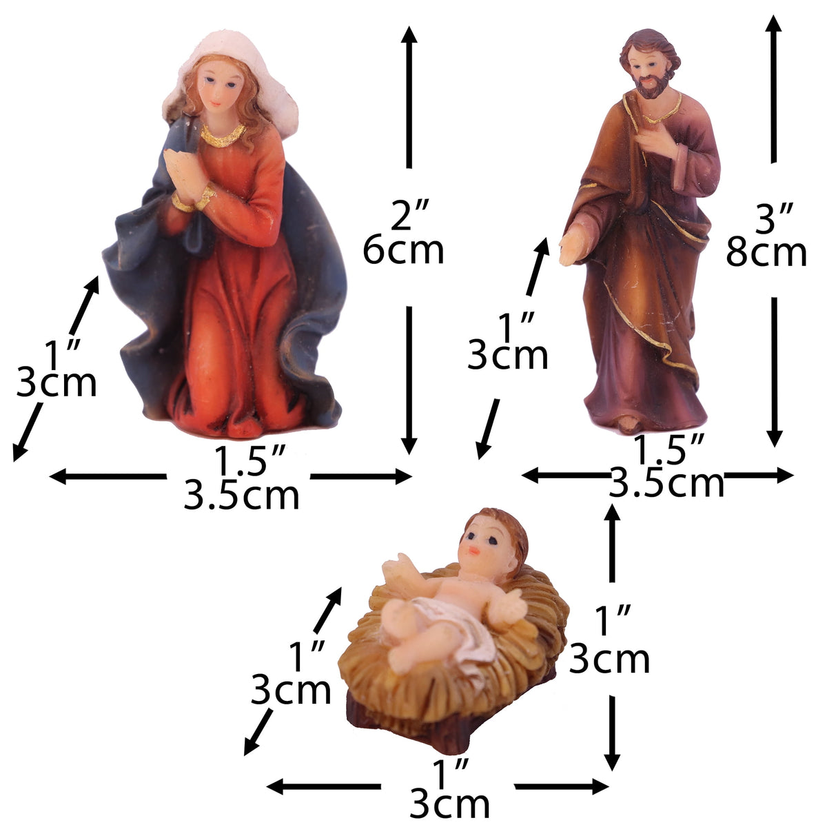 Nativity Set Scene Christmas Ornament Indoor Holiday Decoration Gift 11 Piece 3''mini size