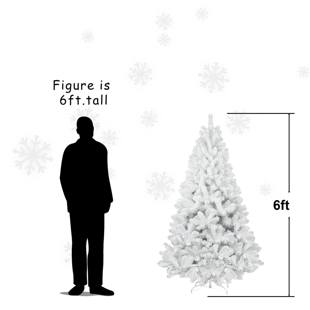 6 Ft White Christmas Tree with Memory Wire, 760 Tips Hinged Artificial PVC Tree, Easy Assembly Holiday Xmas Tree for Indoor Decor (Ornaments Not Included)