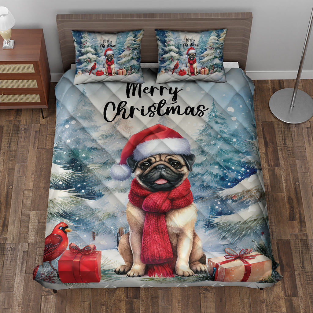 Merry Christmas French Bulldog Enjoys Woofmas Winter Xmas Holiday Quilt Bedding Set Dog Lover Gifts 1 Blanket Bed Cover 2 Pillowcases - 02022
