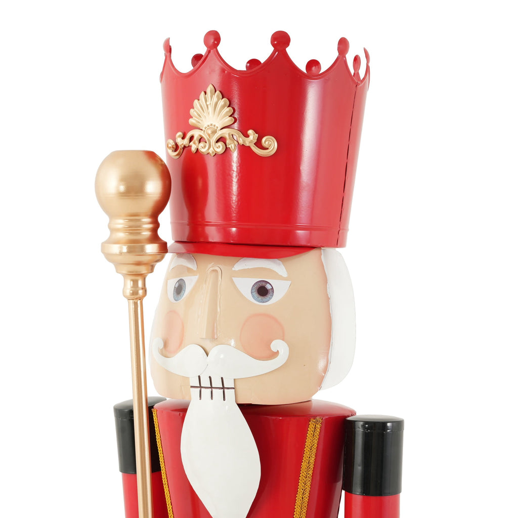 Christopher Knight Home 64" Large Metal King Nutcracker Christmas Decor with Scepter & Drum Base, Red