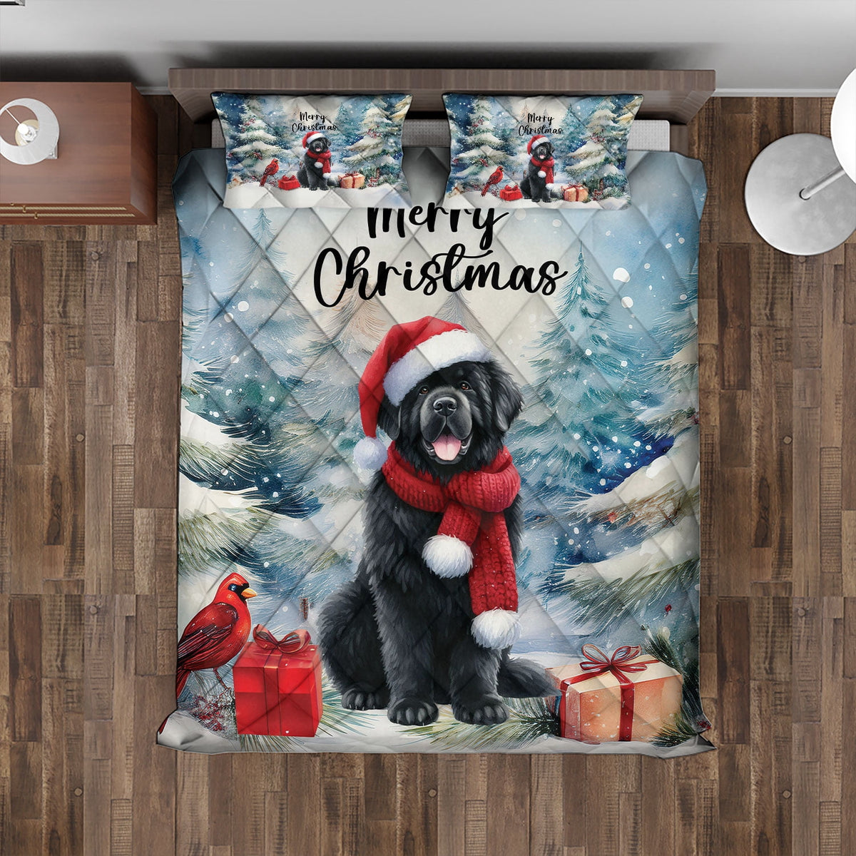 Merry Christmas French Bulldog Enjoys Woofmas Winter Xmas Holiday Quilt Bedding Set Dog Lover Gifts 1 Blanket Bed Cover 2 Pillowcases - 02022