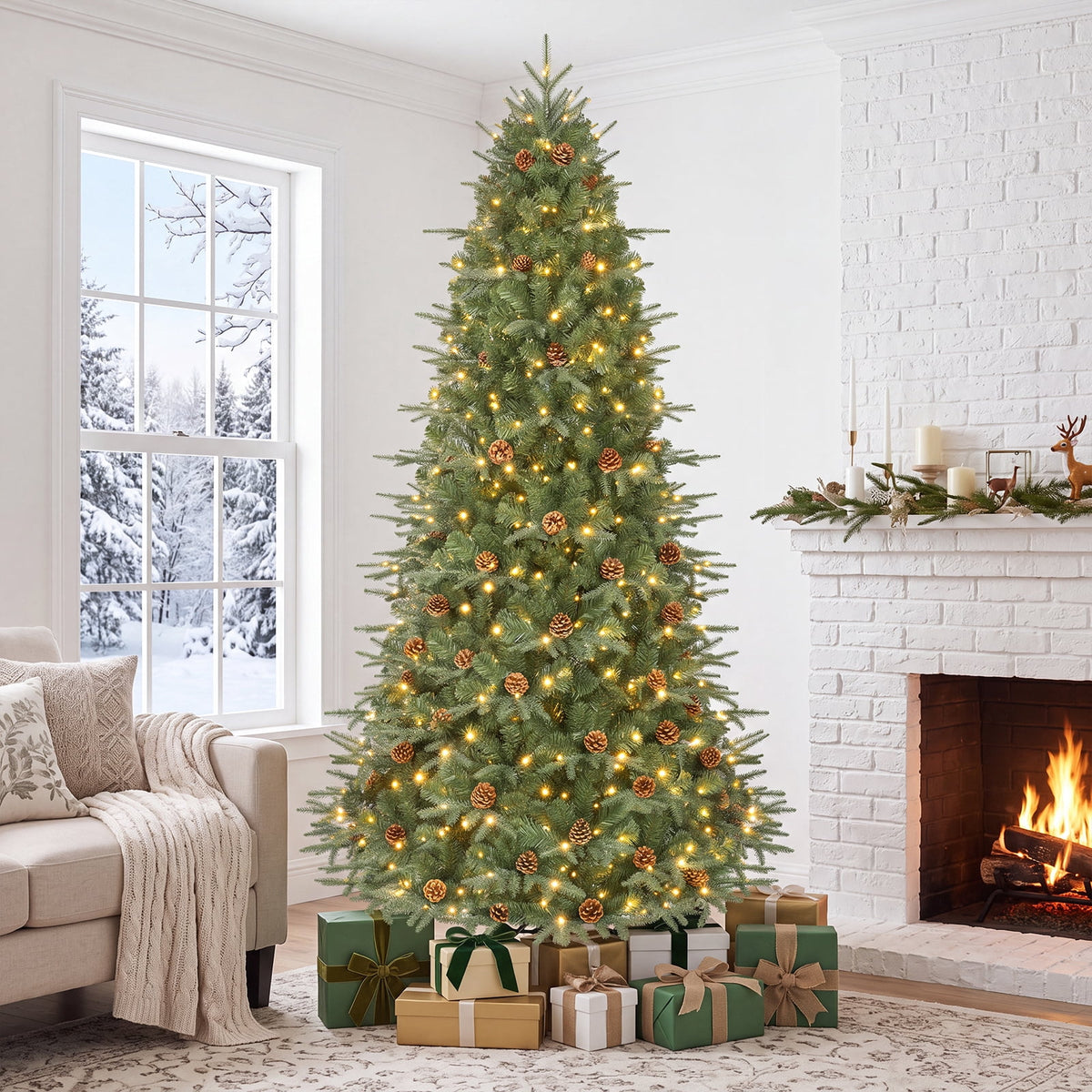 Costway 7.5 FT Pre-Lit Artificial Christmas Tree Hinged with 540 Warm White LED Lights