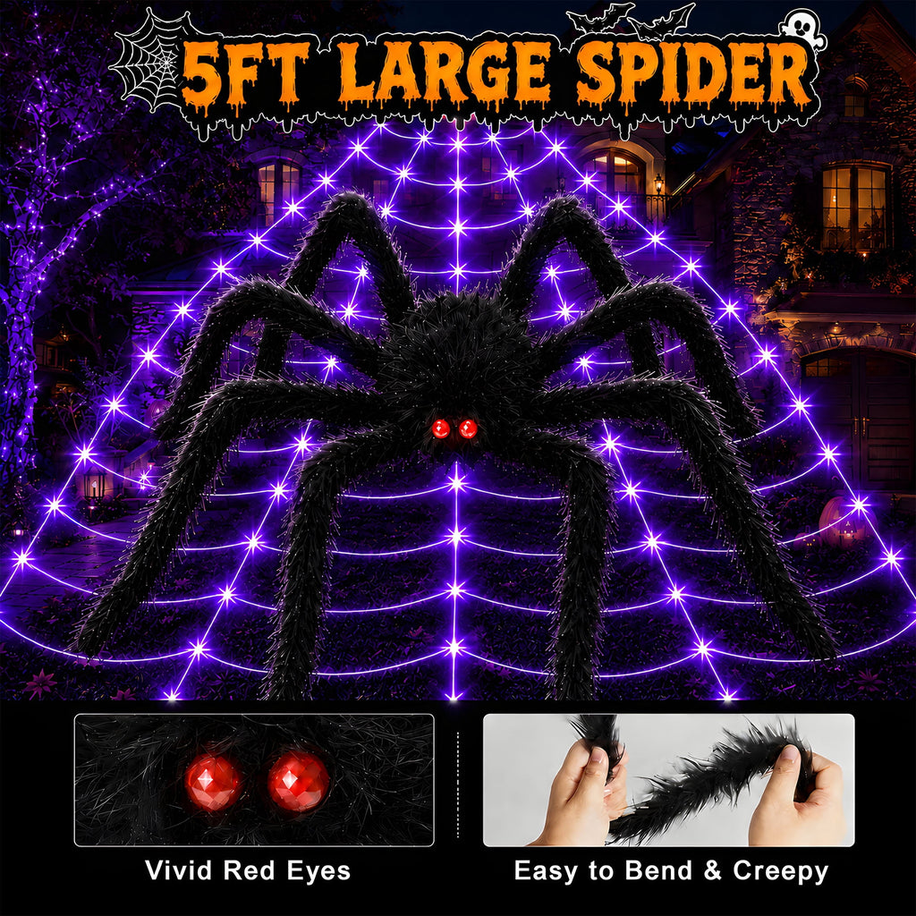 DAYBETTER Halloween Spider Web Lights, 250 LED Holiday Lighting, 15.7x16.4FT Waterproof Web Lights, Remote Control, for Indoor Outdoor Yard Garden Halloween Decor (Purple Light)