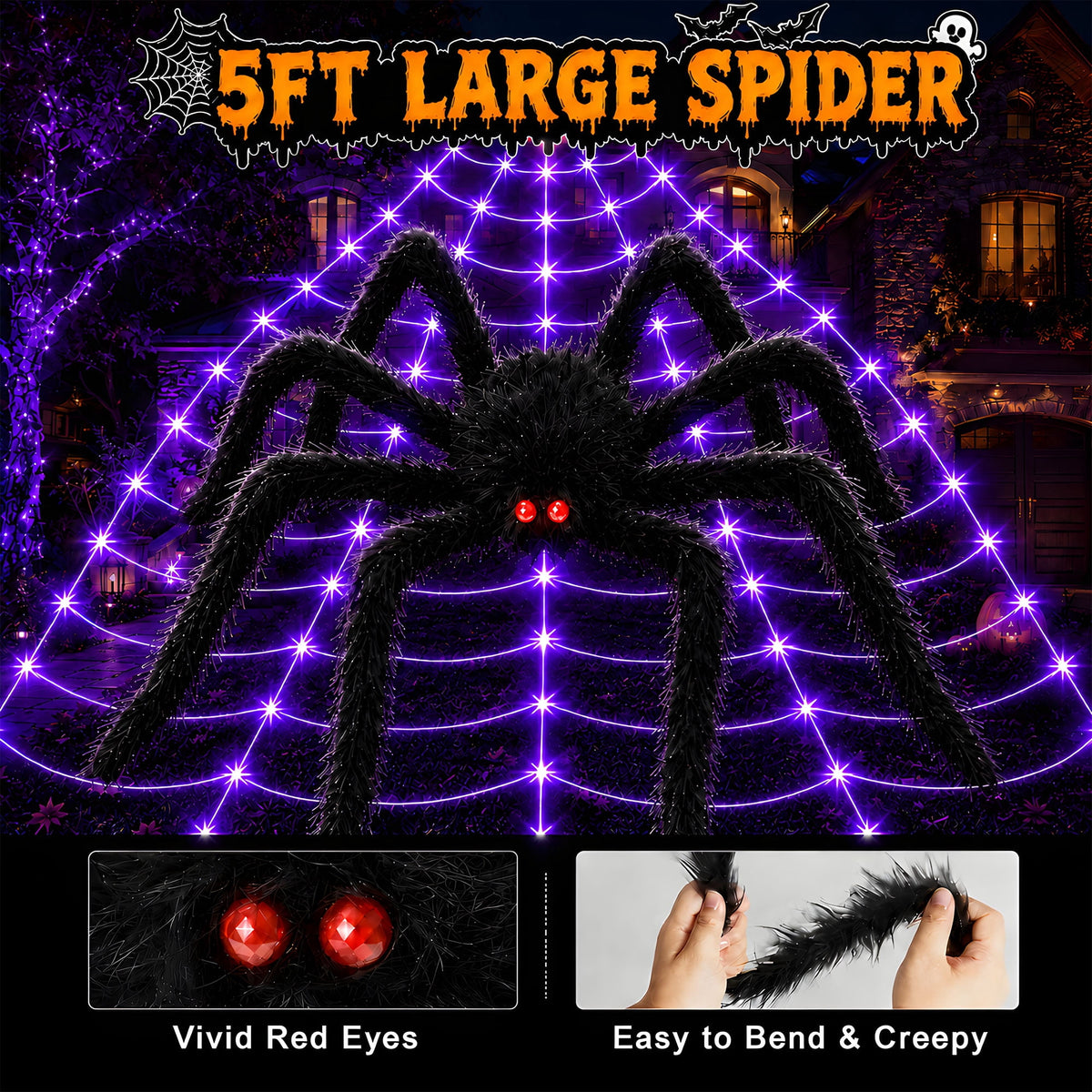 DAYBETTER Halloween Spider Web Lights, 250 LED Holiday Lighting, 15.7x16.4FT Waterproof Web Lights, Remote Control, for Indoor Outdoor Yard Garden Halloween Decor (Purple Light)