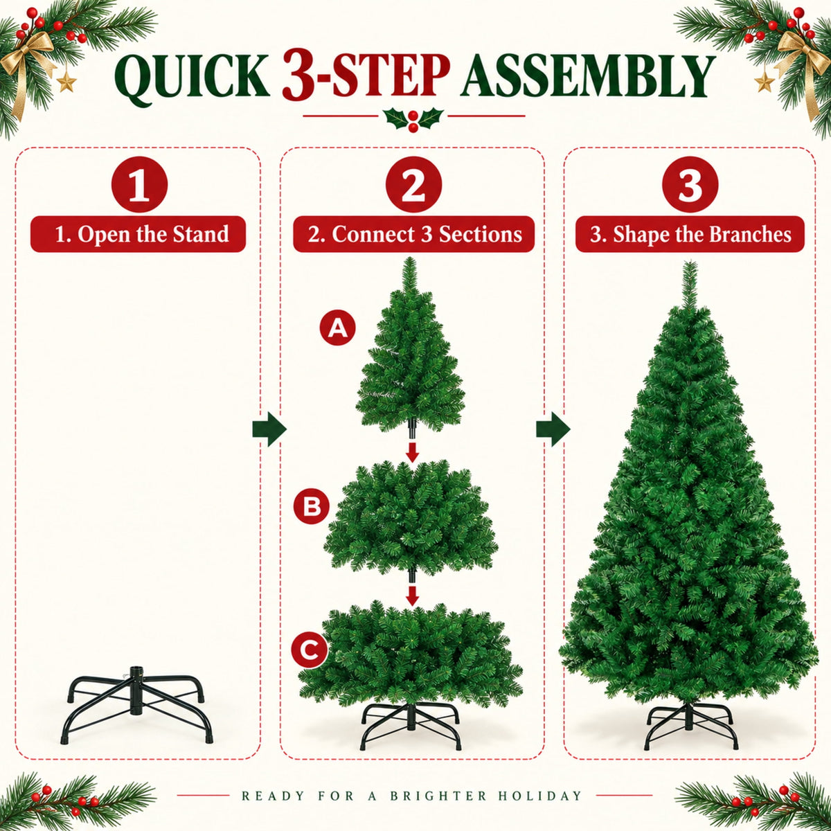 SUGIFT 6ft Artificial Christmas Tree with 1,000 Branch Tips, Hinged PVC Xmas Tree with Metal Stand, Green