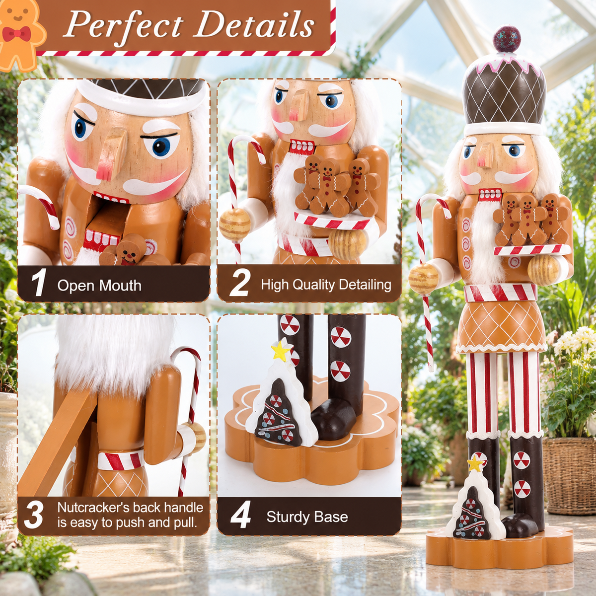 14.9 Inch Traditional Wooden Gingerbread Man Nutcracker Christmas Decor Figurine