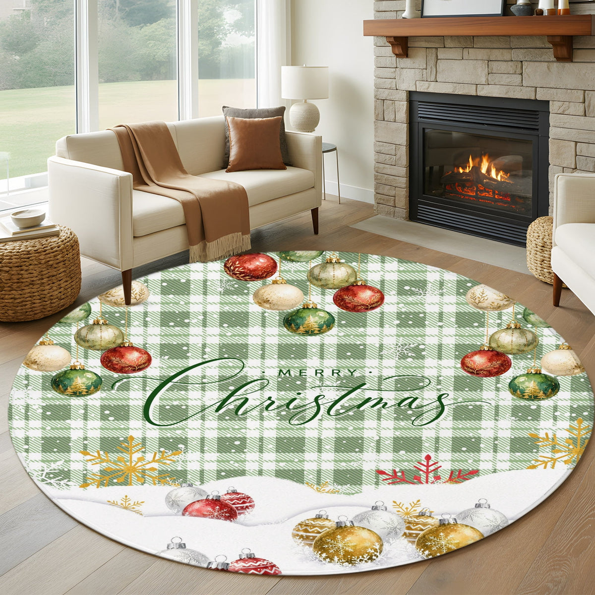 8x10 Area Rugs, Navy Blue Christmas Non-Skid Rubber Backing Large Rectangle Rugs - Living Room Bedroom Home Office, Xmas Snowflake Balls Snowy Sparkle Indoor Floor Mat Carpets Washable Rug