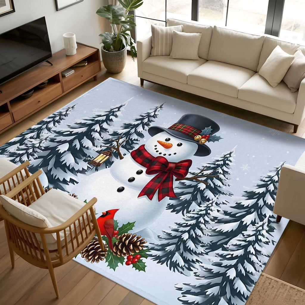5x7 Area Rugs, Light Blue Snowman Christmas Non-Skid Rubber Backing Large Rectangle Rugs - Living Room Bedroom Home Office, Xmas Pinecone Tree Snowflake Indoor Floor Mat Carpets Washable Rug