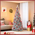 6 Ft Pre Lit Pop Up Christmas Tree with 200 Lights, Pre Decorated Artificial Green Xmas Tree with Ornaments, Easy Setup & Foldable for Storage