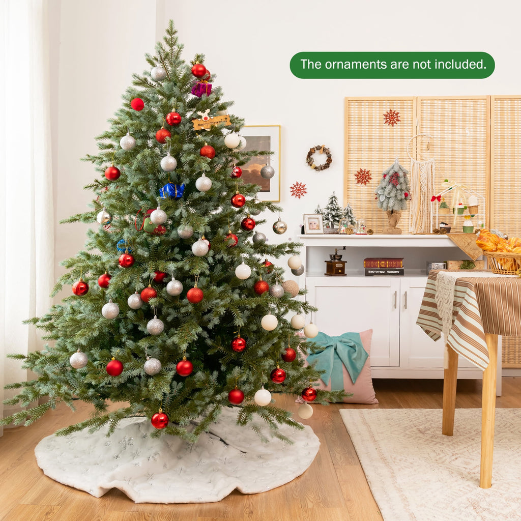 Gymax 7 Ft Artificial Christmas Tree Unlit Hinged Xmas Tree w/ Metal Stand