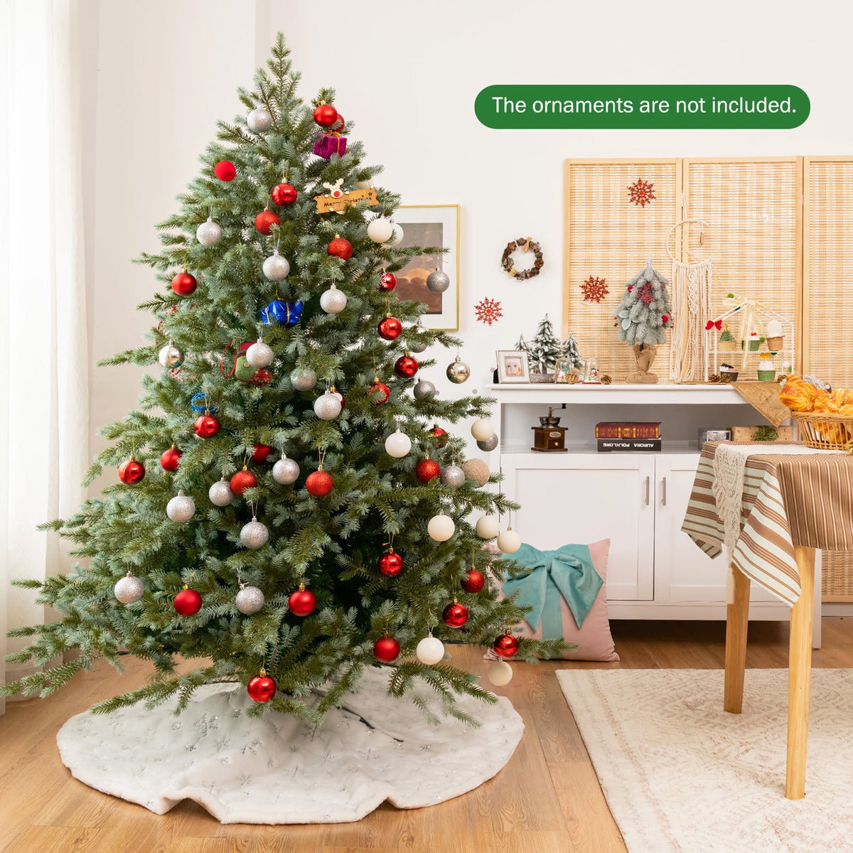 Gymax 7 Ft Artificial Christmas Tree Unlit Hinged Xmas Tree w/ Metal Stand