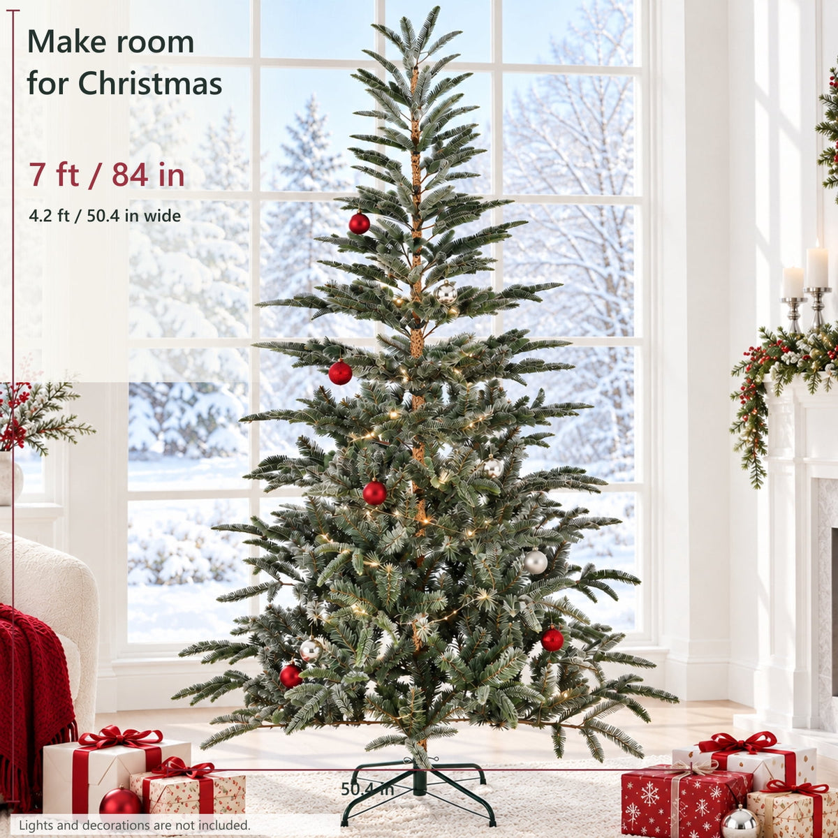 Furnibear 7ft Christmas Tree with 700 Snowy Tips Easy Setup Artificial Christmas Tree for Holiday Decor