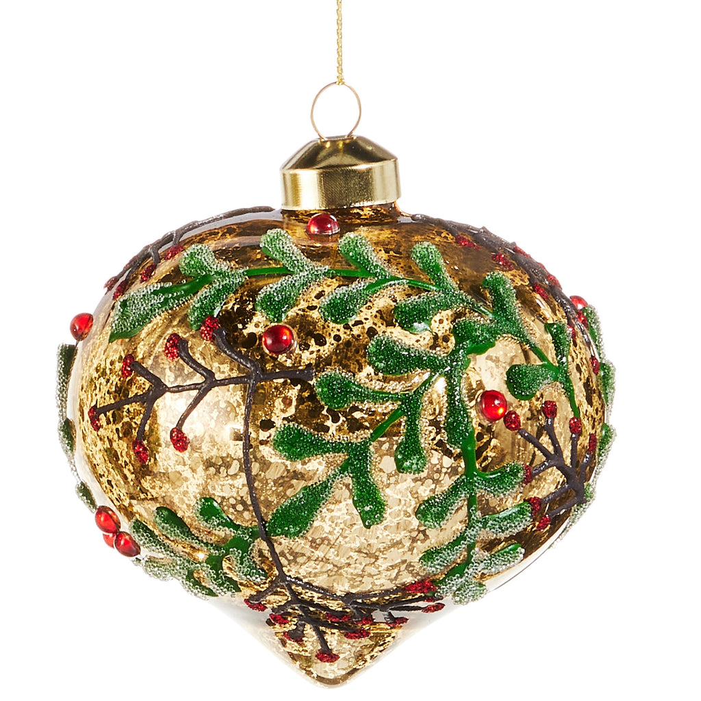 RAZ Imports 4" Holly Berry Jeweled Gold Mercury Glass Christmas Ornaments - Set of 3