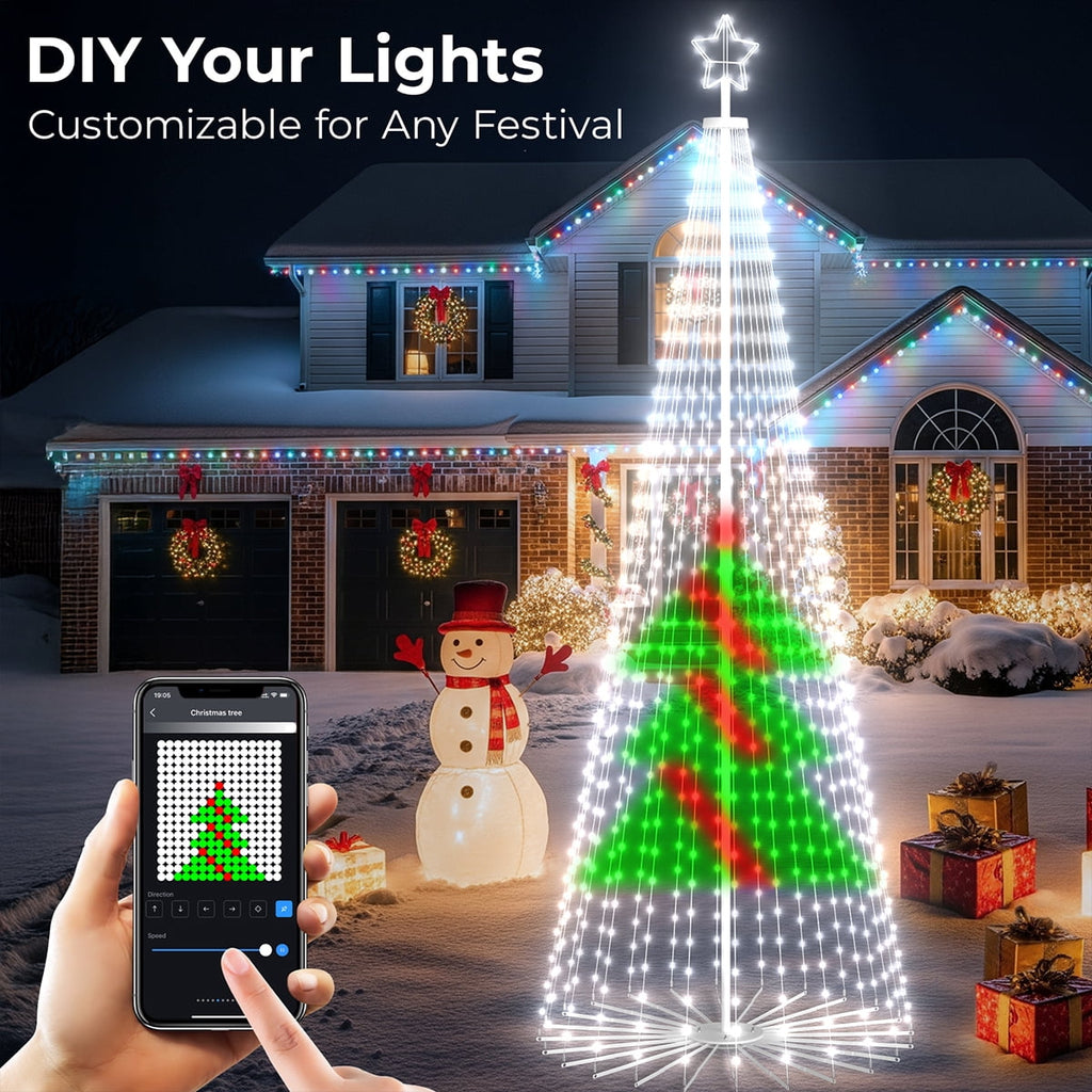 8FT 236 LED Christmas Cone Tree Smart Light with 58 Modes DIY Timer Remote Dimmable Artificial Christmas Tree for Porch Yard Patio Indoor Outdoor Xmas Holiday Decor