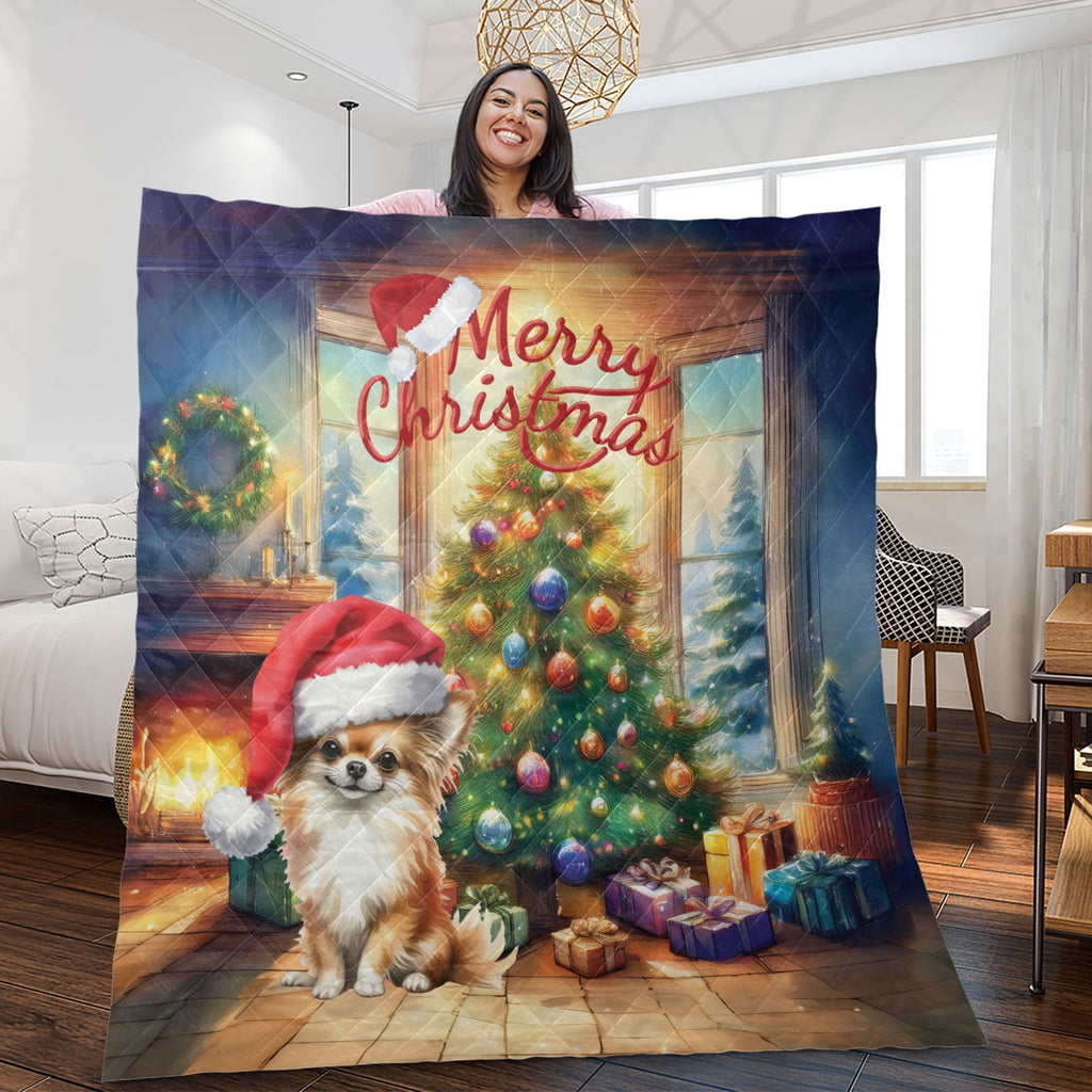 Merry Christmas French Bulldog Santa Hat Xmas Tree Winter Holiday Quilt Bedding Set Dog Lover Gifts 1 Blanket Bed Cover 2 Pillowcases - 01013