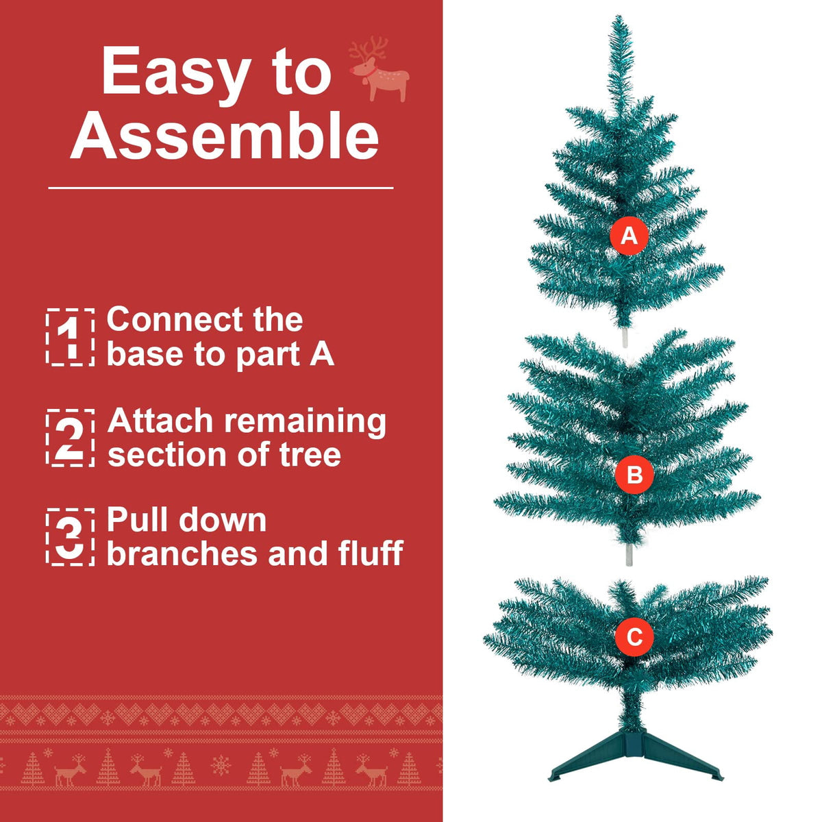 Bringstar 4FT Silver Artificial Christmas Tree with 50 String Lights, Mini Tinsel Tree, Not Pre-Lit, for Halloween & Holiday Home & Office Décor