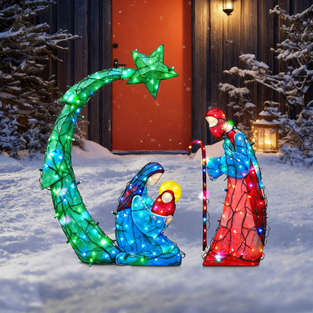 Lighted Nativity Scene, Outdoor Christmas Nativity Table Decor Set, Mini Lighted Christmas Scene Decoration for Holiday Winter Lawn, Garden & Indoor Tabletop