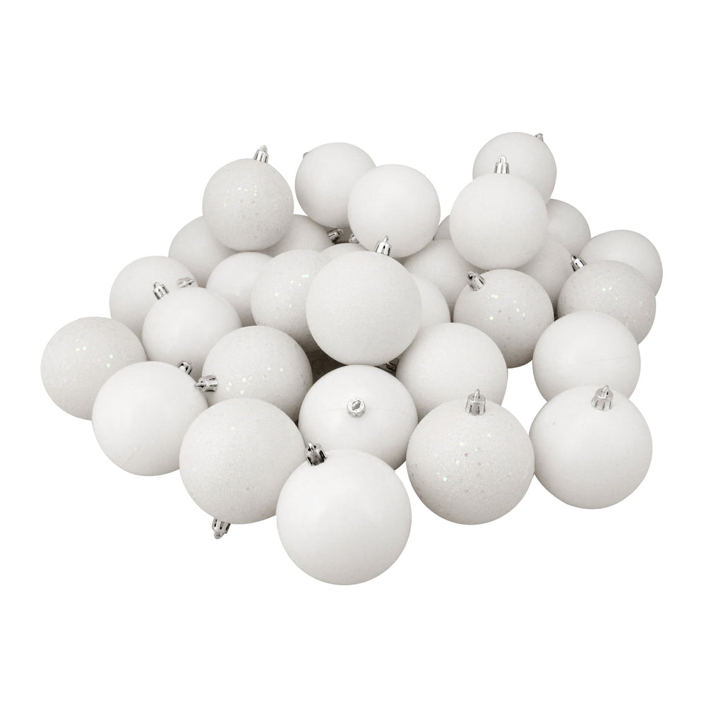 Northlight Shatterproof 4-Finish Christmas Ball Ornaments 2.5" (60mm) - Winter White - 60ct