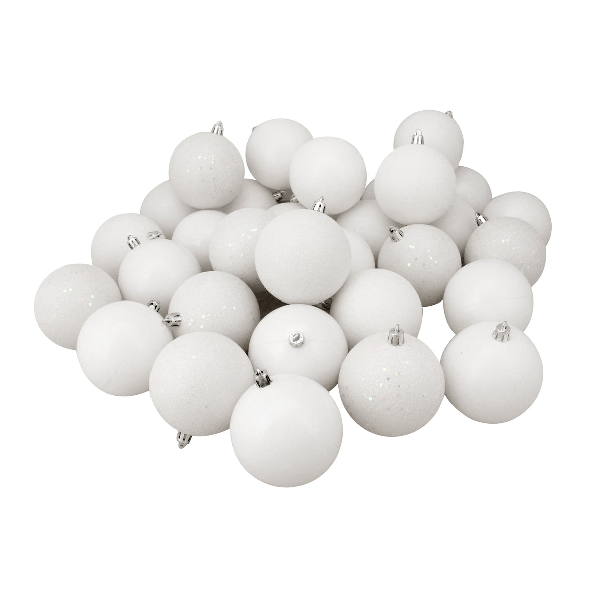 Northlight Shatterproof 4-Finish Christmas Ball Ornaments 2.5" (60mm) - Winter White - 60ct