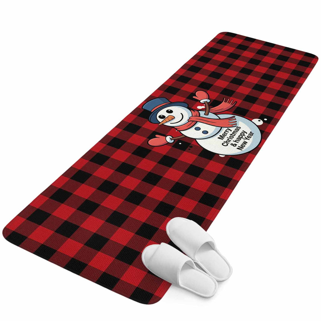 Christmas Snowman Bathroom Runner Rugs Non Slip Washable Absorbent Narrow Long Bath Mat Winter Holiday Xmas Red Black Plaid Runner Rugs for Kitchen Hallway Bedroom Laundry Study Room 31.5"x78.7"