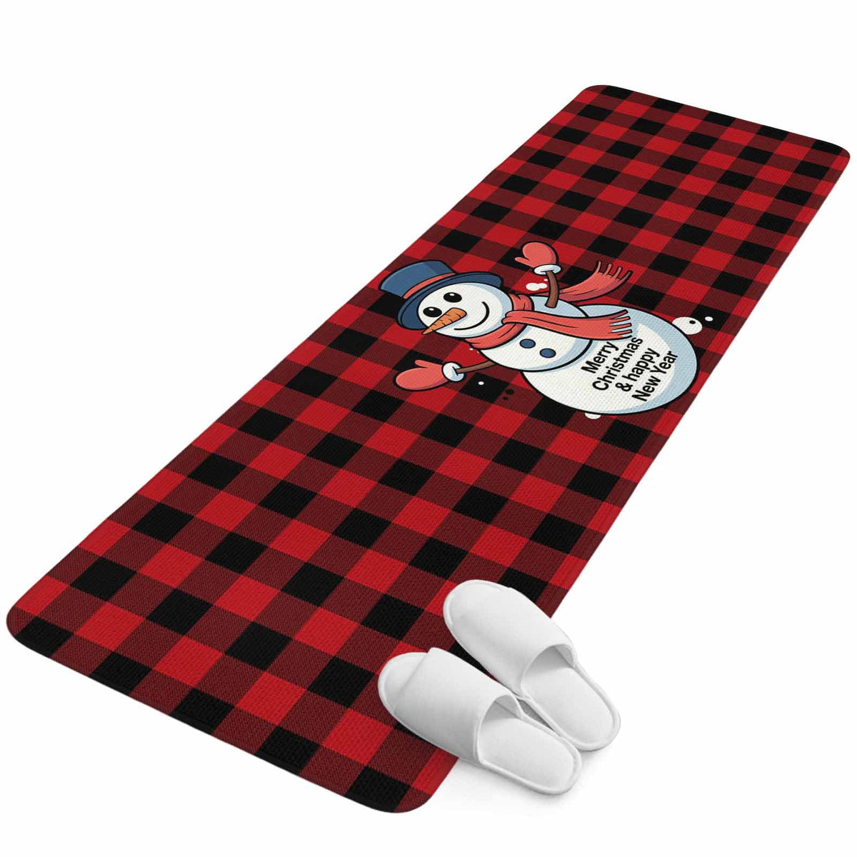 Christmas Snowman Bathroom Runner Rugs Non Slip Washable Absorbent Narrow Long Bath Mat Winter Holiday Xmas Red Black Plaid Runner Rugs for Kitchen Hallway Bedroom Laundry Study Room 31.5"x78.7"