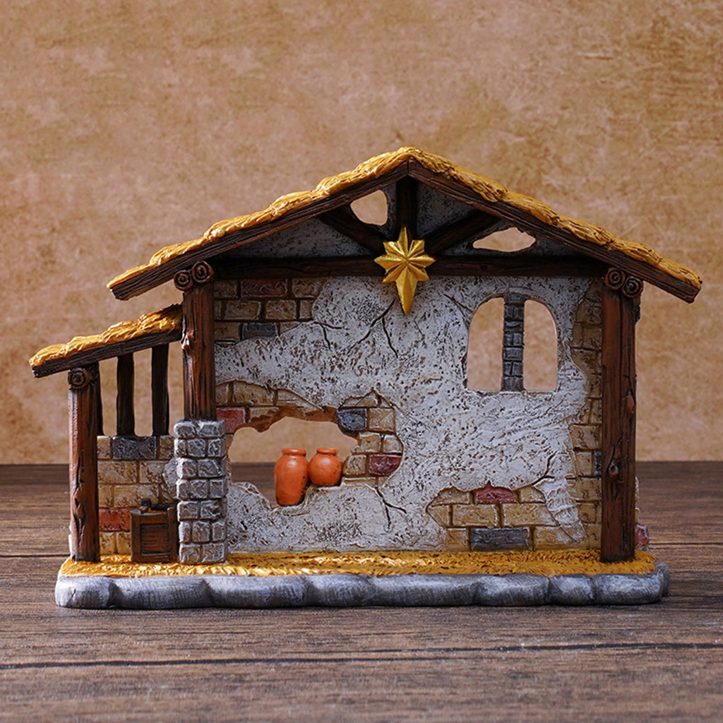 Christmas Nativity Stable, Resin Christmas Manger Nativity Stable, Jesus Birth Manger Figurines, Classic Xmas Table Ornaments for Holiday Indoor Tabletop Fireplace Gift