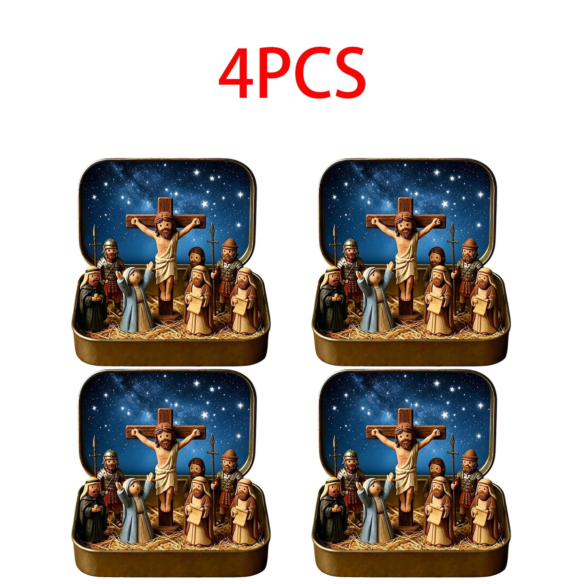 Daghihgewr Mini Christmas Nativity Set Tabletop Tin Box Multicolor Indoor Religious Ornament 1-Count 3.9 x 2.8 x 1.2 Inch