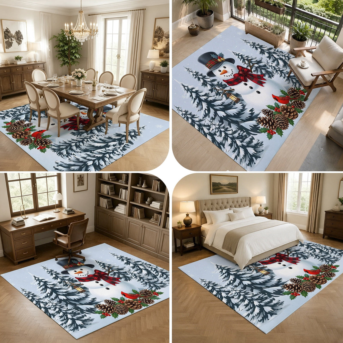 5x7 Area Rugs, Light Blue Snowman Christmas Non-Skid Rubber Backing Large Rectangle Rugs - Living Room Bedroom Home Office, Xmas Pinecone Tree Snowflake Indoor Floor Mat Carpets Washable Rug