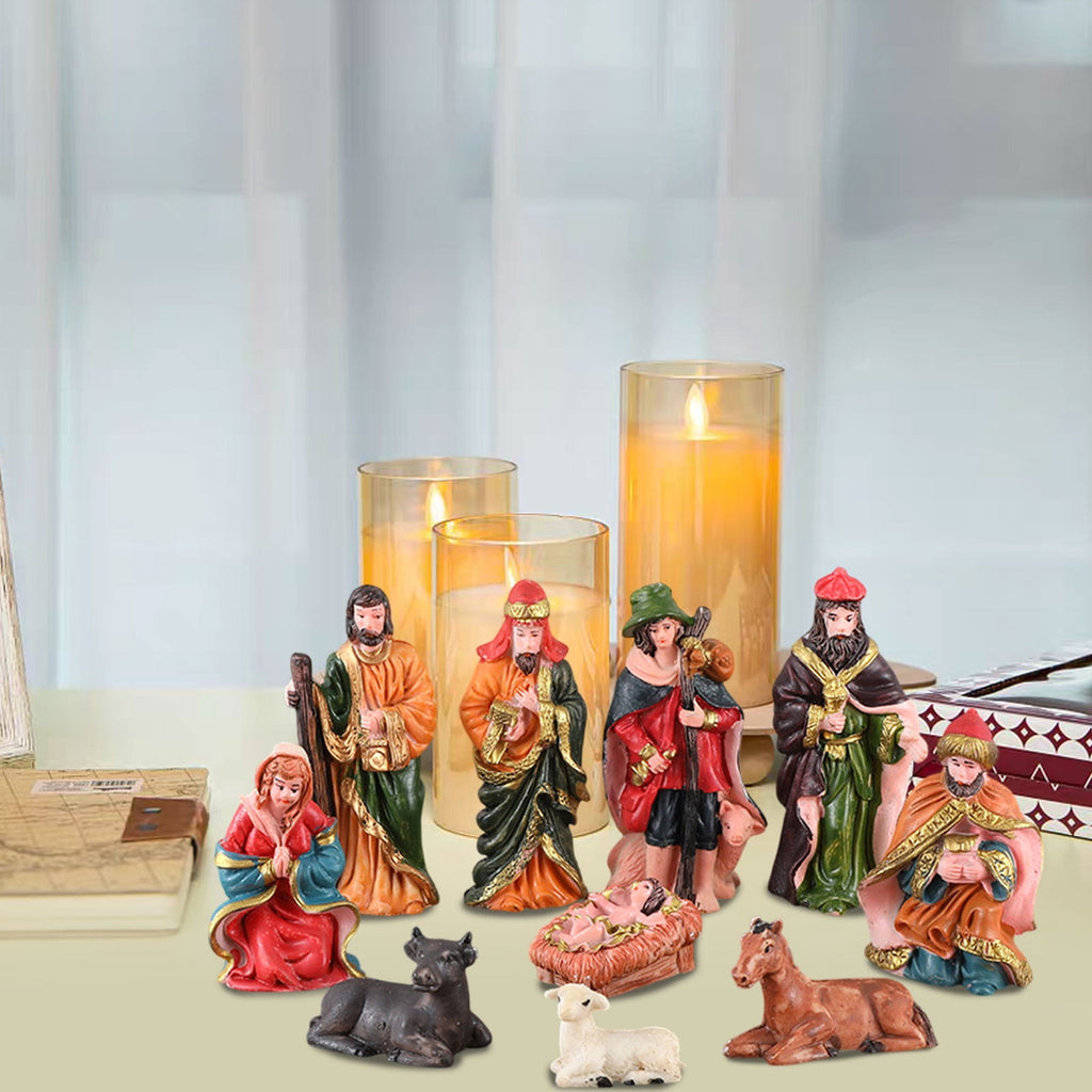 Christmas Nativity Religious Ornaments (10 Pcs) - Little People Nativity Set Resin Manger Figure Crafts, Exquisite Design for Living Room Study Decor