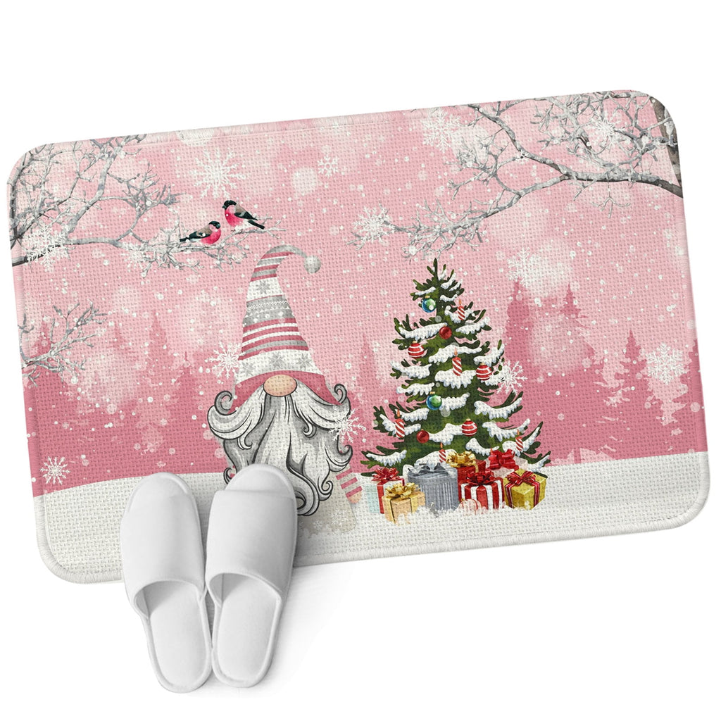 Pink Gnomes Christmas Washable Area Rugs for Living Room Bedroom, Large Non Slip Indoor Floor Carpet Absorbent Xmas Tree Gifts Winter Snowflake Birds Door Mat Rugs for Bathroom Entryway 47.2"x63"