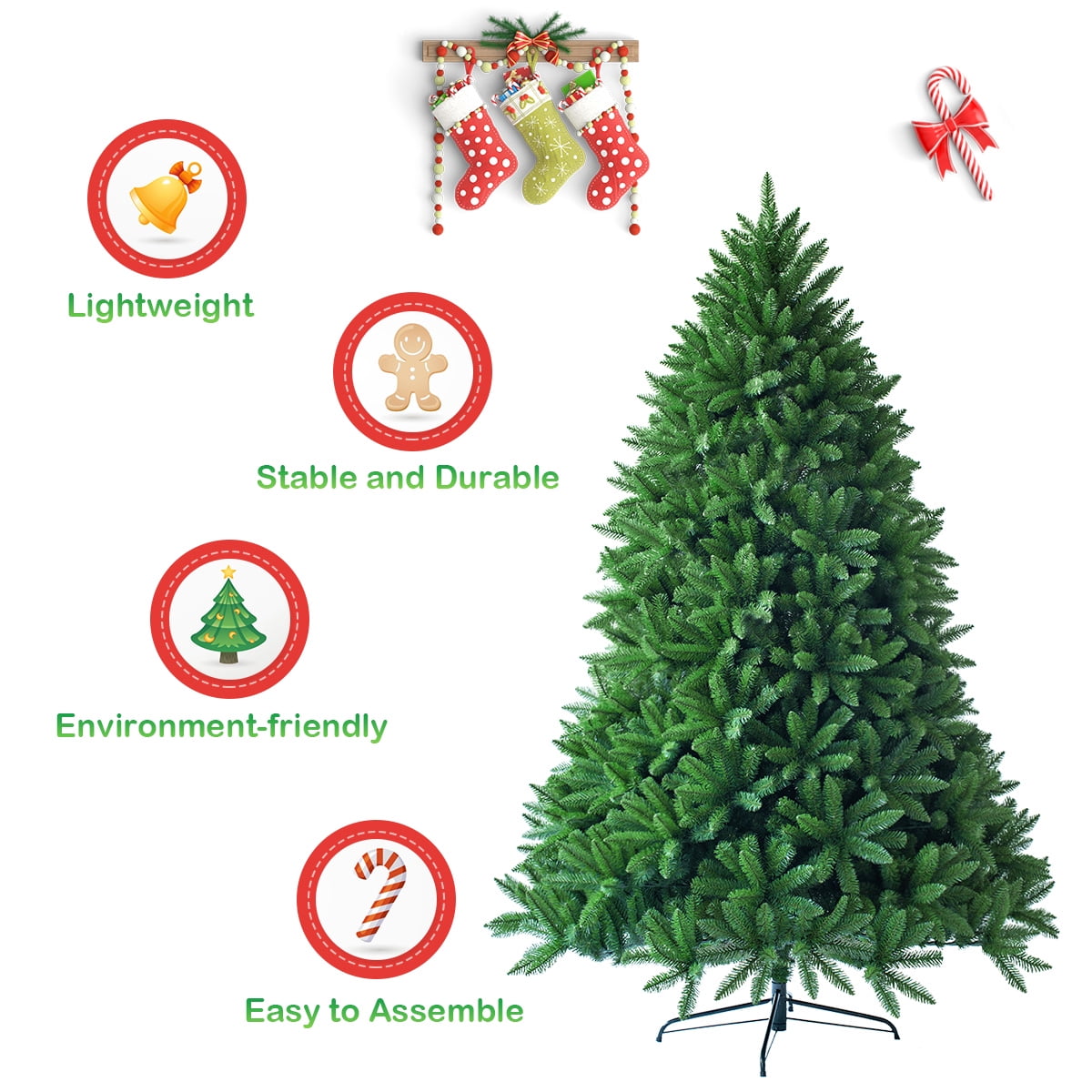 Costway 6ft Premium Hinged Artificial Christmas Fir Tree w/ 1250 Branch Tips