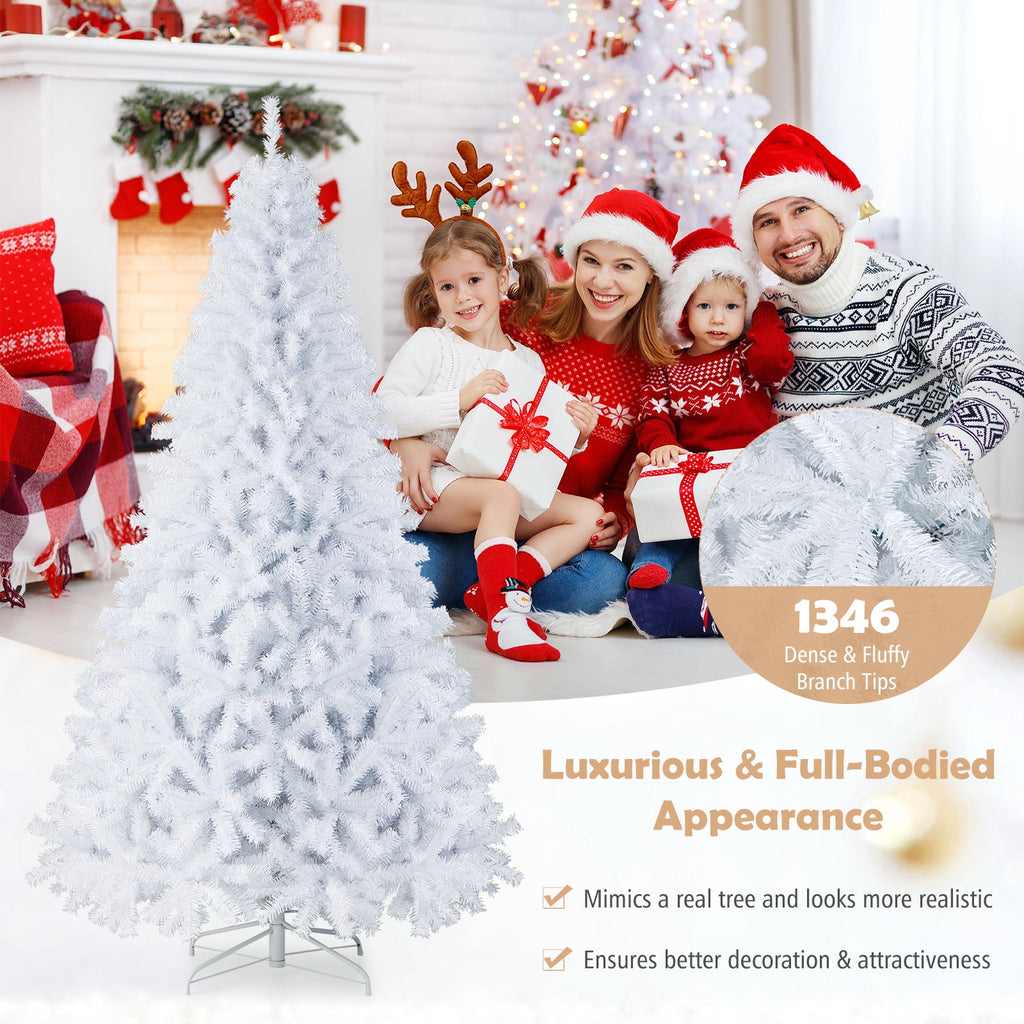 Costway 6 FT Unlit Christmas Tree Hinged with 1000 Branch Tips White