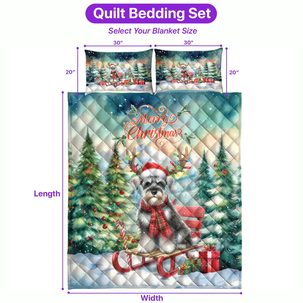 Merry Christmas Santa Reindeer Antlers French Bulldog Sleigh Xmas Winter Holiday Quilt Bedding Set Dog Lover Gifts 1 Blanket Bed Cover 2 Pillowcases - 00023
