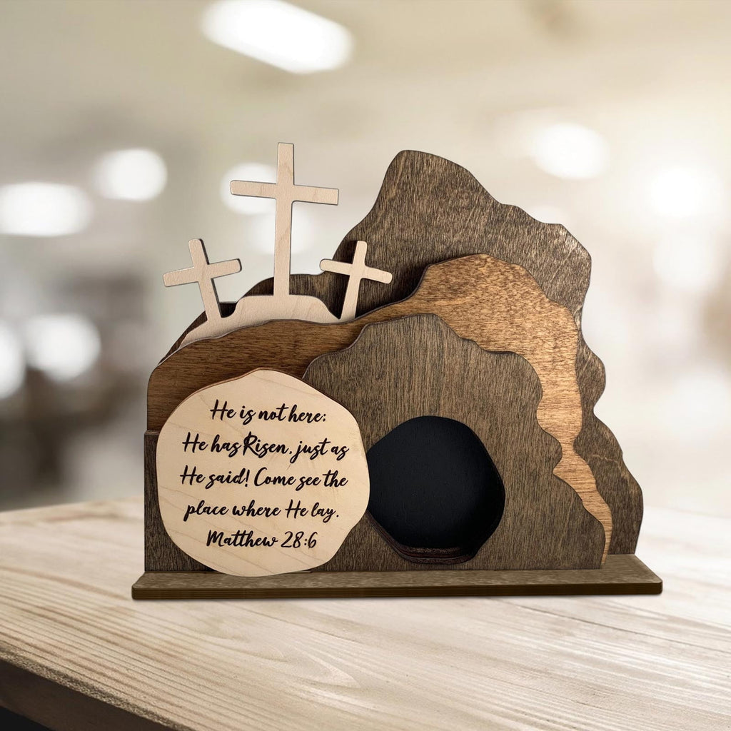 Hvmvliv Wooden Nativity Scene Decor Desktop Christmas Decorations Wooden Easter Resurrection Scene for Home Office Decoration Brown