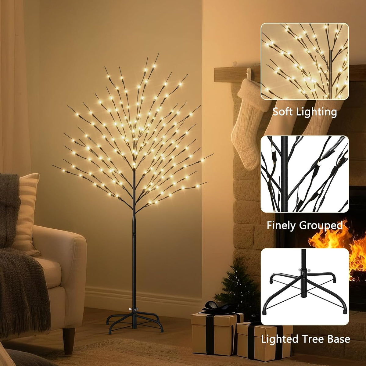 ABORON Christmas Decoration Ball Lights, Pre-Lit Hanging Foldable Xmas Light Ball with 8 Lighting Modes for Outdoor Holiday Lights Decor -16.5" 3 Pk