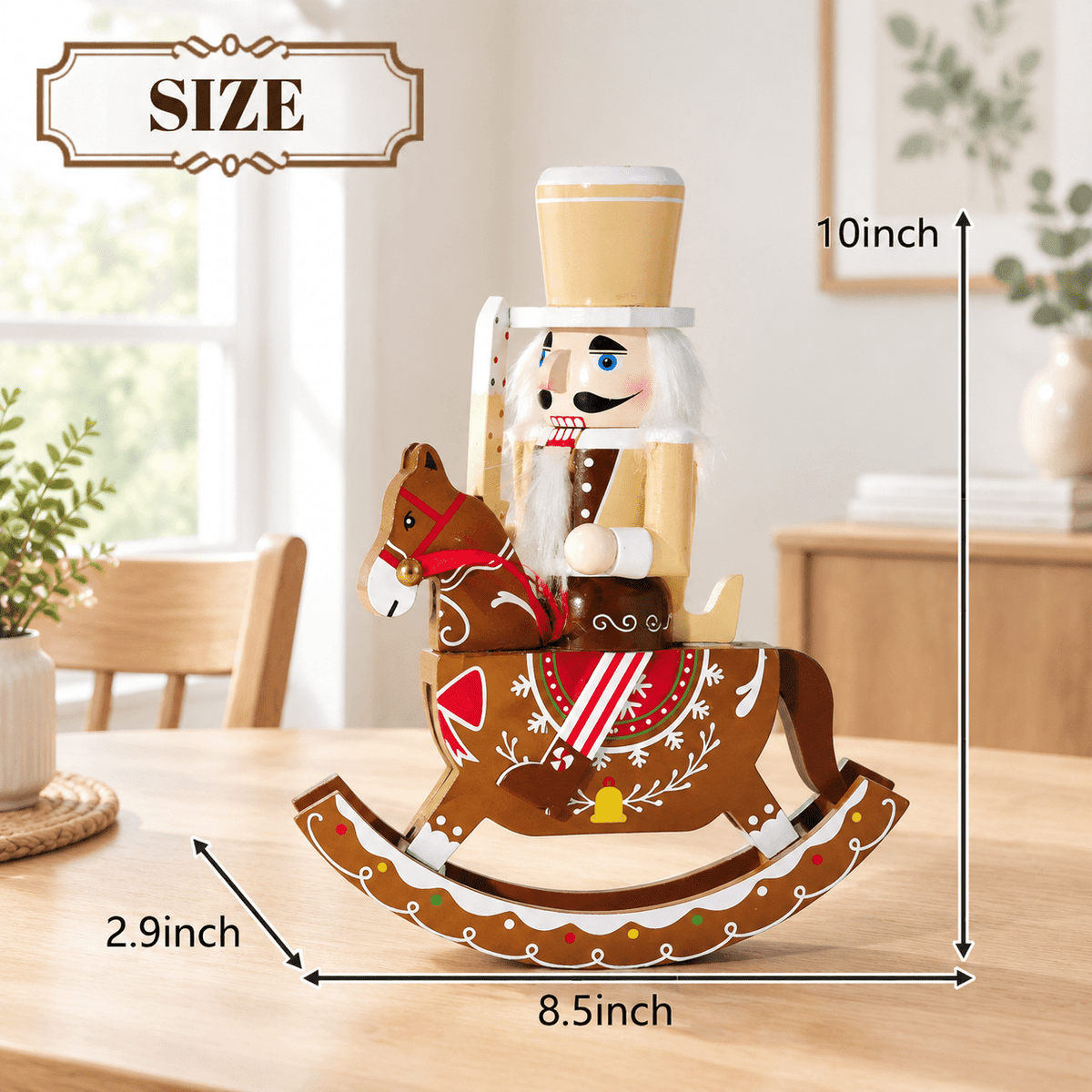 Gingerbread Wooden Nutcracker Rocking Horse Soldier Figurine 10 In Indoor Christmas Decor