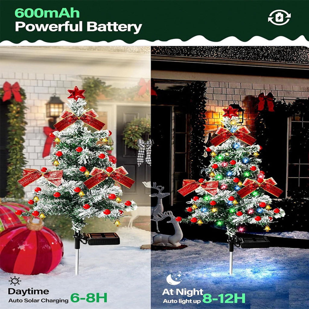 Kumdkd 2-Pack Solar Christmas Tree Lights Outdoor - 40 LED Waterproof Decor with Snow Effect, Auto on/off, 12H Runtime, IP65 Rated for Yard, Garden & Pathway Holiday Decorations