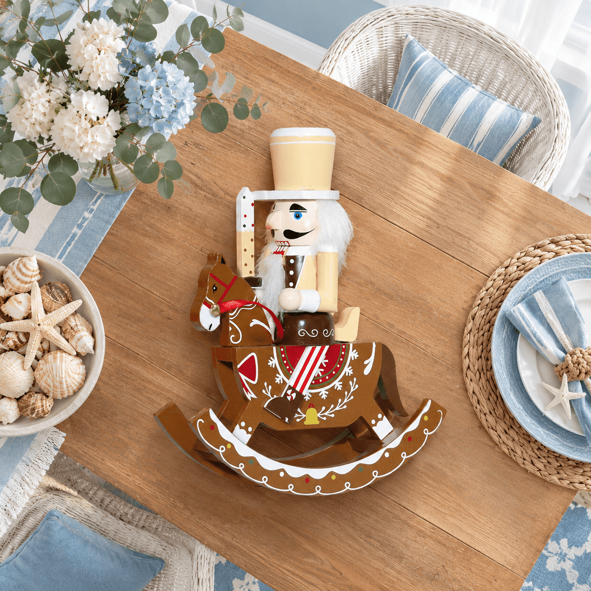 Gingerbread Wooden Nutcracker Rocking Horse Soldier Figurine Indoor Christmas Decor