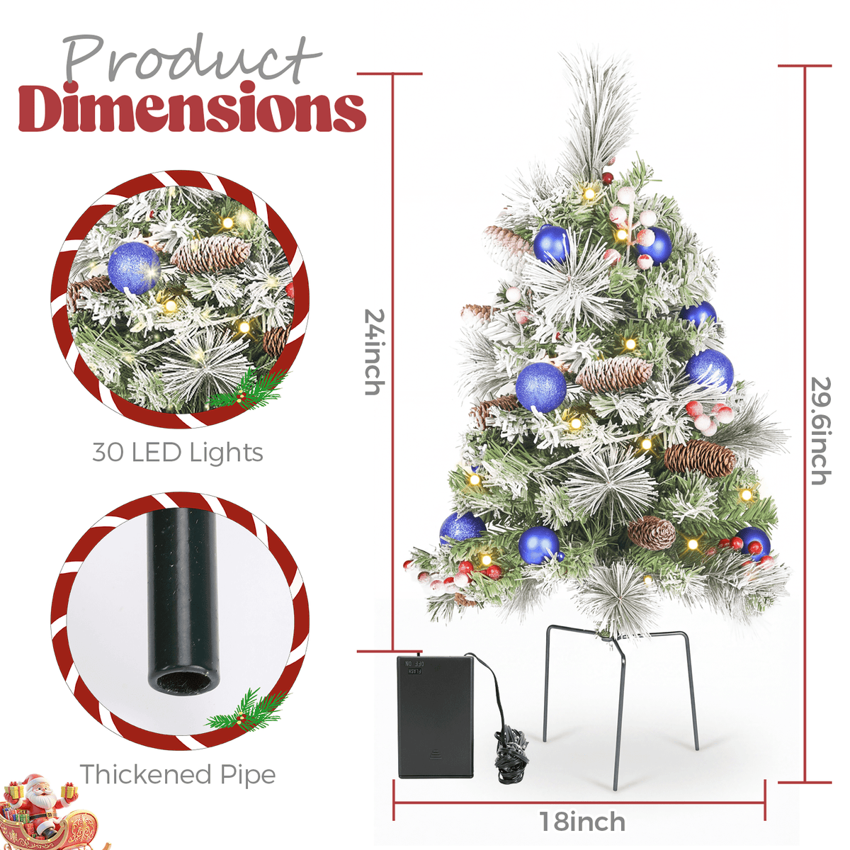 2 Pack 30 inch Prelit Outdoor Christmas Tree, Small Pre-Decorated Green Xmas Tree with Cones & Red Berries, 30 Warm Lights, Urn Filler Holiday Decor for Entrance Driveway, Yard, Garden