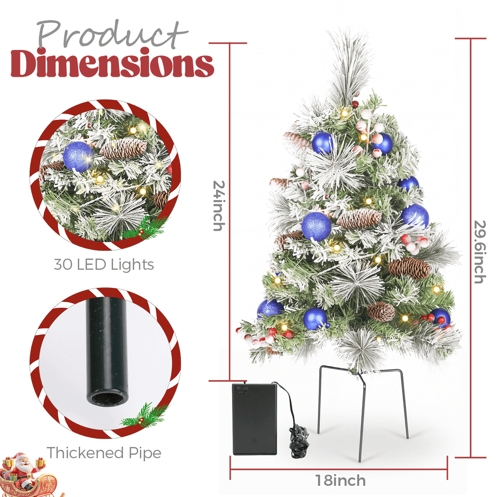 2 Pack 30 inch Prelit Outdoor Pathway Christmas Tree, Artificial Small Xmas Tree with Dual Color Berries & Balls, 30 Battery Operated Warm Lights for Holiday New Year Winter Patio Driveway Yard Lawn